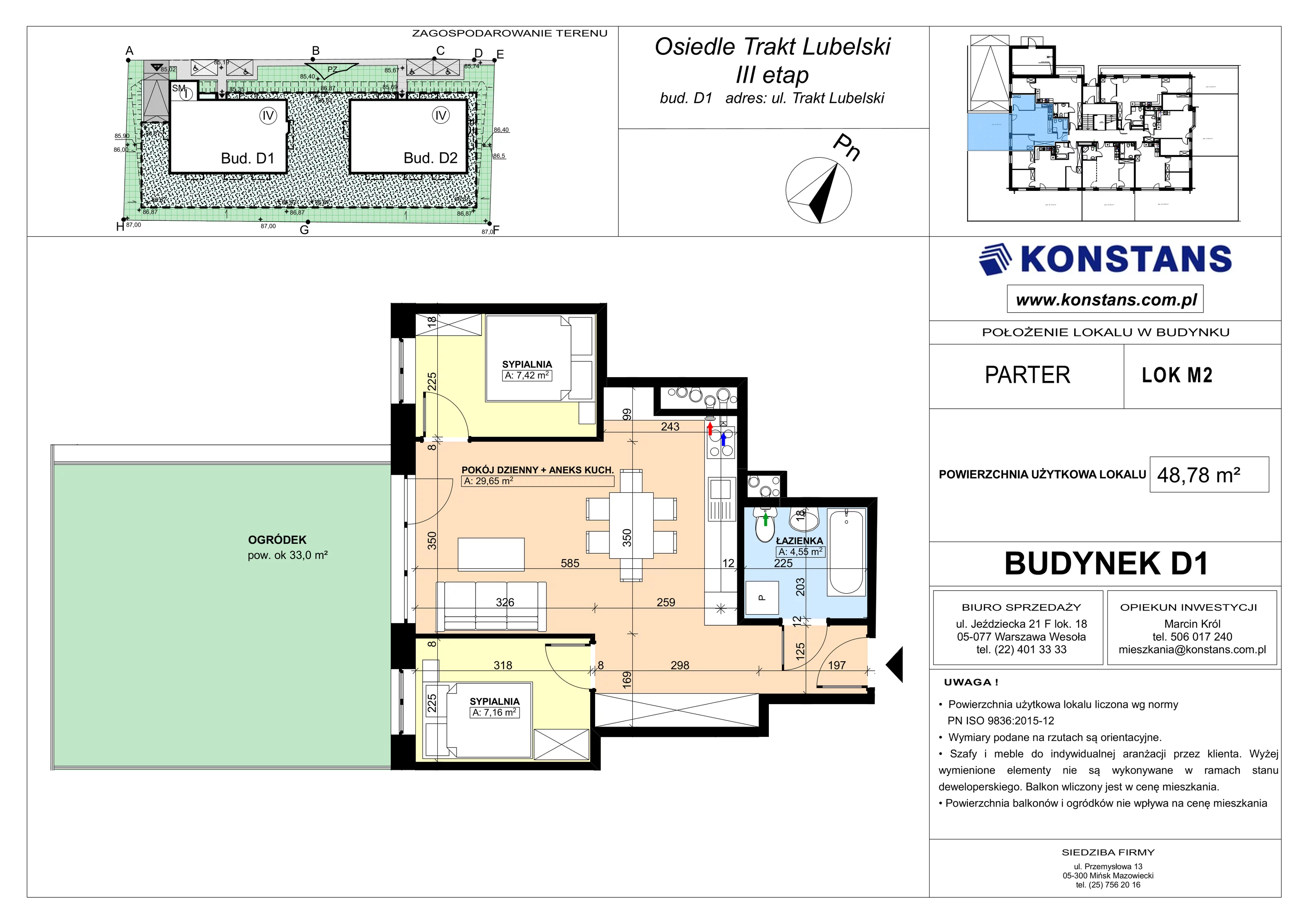 3 pokoje, mieszkanie 48,78 m², parter, oferta nr D1.2, Trakt Lubelski Etap III, Warszawa, Wawer, Zbytki, ul. Trakt Lubelski 181C/181D